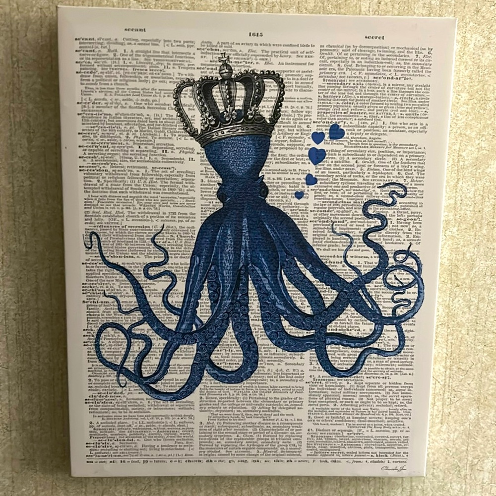 Blue Octopus Panting | Dictionary Art | Wall Decor